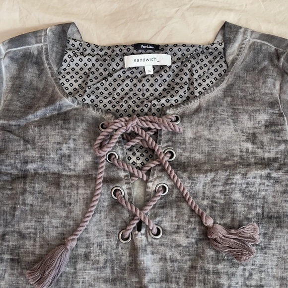 Size M / 36 - Sandwich - Linen Tunic Dress - grey knee length ¾ sleeves, classic - Picture 4 of 16